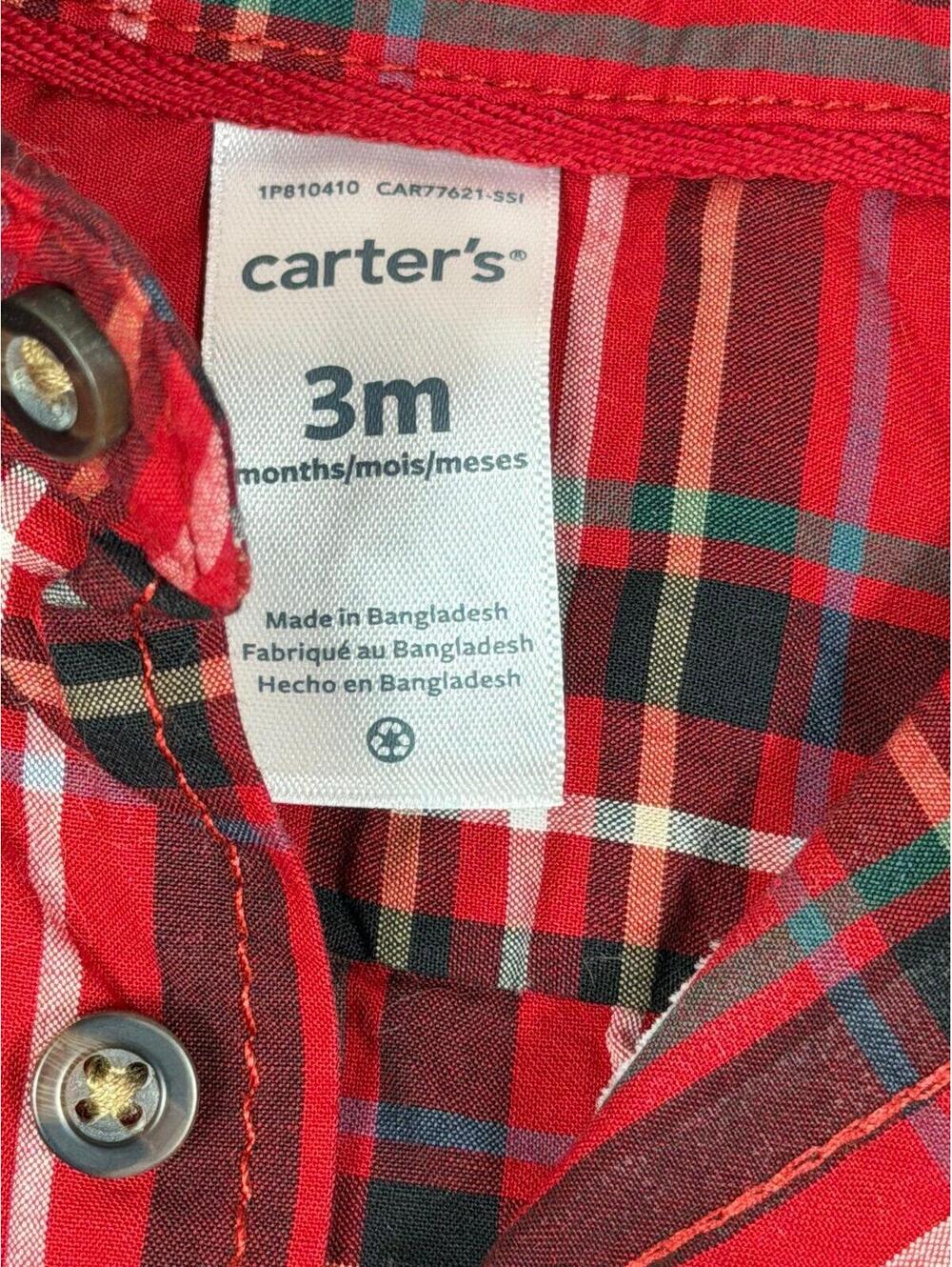 Carters 3 Month Red Plaid Bodysuit and Denim Pants Set with Suspenders NWT - Picture 6 of 6